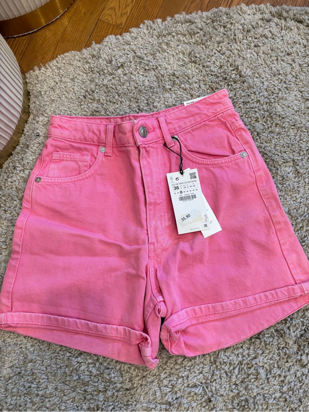 Zara High-Rise Pink Denim Shorts